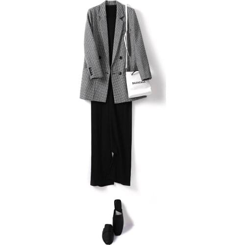 Casual Double-breasted Plaid Suits Coat Slim Office Lady Suit Collar Blazer Jacket Women Elagant Chic Coats Spring 2021