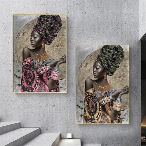 Luxury African Woman Poster Canvas Figure Art Painting Print Cuadros Modern Character wall paintings Decoration Mural Pictures