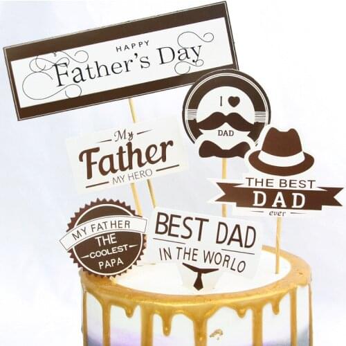 New Happy Birthday Dad Paper Cake Toppers Color Beard Tie Hat Beer Baking Cake Toppers for Fathers Day Party Cupcake Decoration