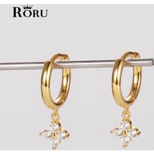 S925 Silver Small Four Leaf Clover Gold Drop Hoop Earrings for Women Mini Simple Shiny Zircon Ladies Party Wedding Jewel Gifts