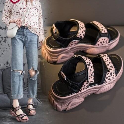 Sports Sandals Womens New Korean Version of Wild Sponge Cake Thick-soled Velcro Sandals Waterproof Platform Beach Shoes