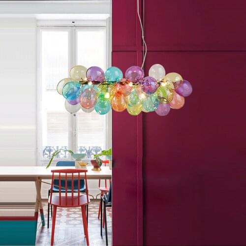 LED Postmodern Colorized Glass Bubble Designer Chandelier Lighting Lustre Suspension Luminaire Lampen For Dinning Room