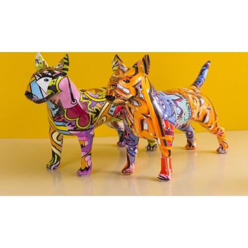 Creative Art Colorful Bull terrier Small English Resin Dog Crafts Home Decoration Color Modern Simple Office Desktop Craft