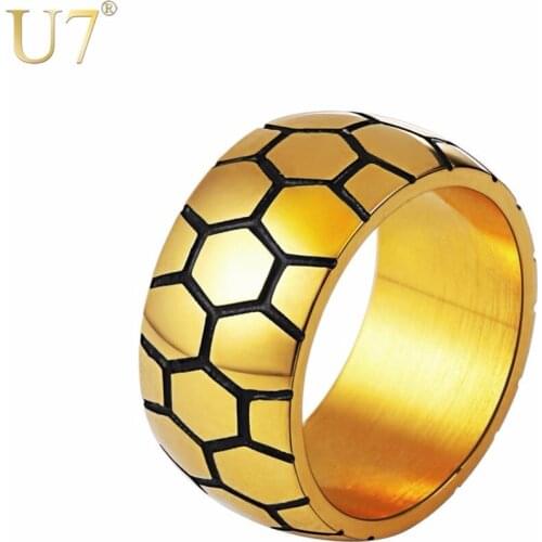 U7 Football Pattern Band Ring Enamel Stainless Steel Soccer Punk Sport Jewelry Rings For Men Gift R1004