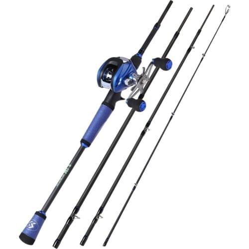 Sougayilang 1.8-2.4m Fishing Rod Combo 4 Section Carbon Fiber Fishing Rod with17+1BB Baitcasting Reel Fishing Tackle Set Pesca