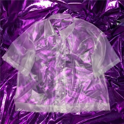 Waterproof T-shirt retro plastic transparent short-sleeved shirt OV jacket men women personality streetwear lover‘s Special gift