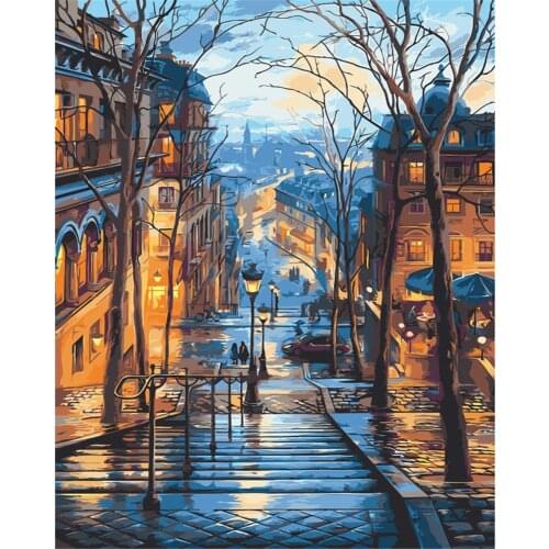 Street View Landscape DIY Embroidery Cross Stitch 11CT Kits Craft Needlework Set Printed Canvas Cotton Thread Home Wholesale
