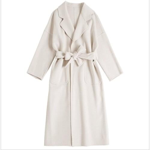 Creamy-white double-sided cashmere coat womens mid-length jacket 2020 new autumn and winter overcoat Korean loose woolen coats