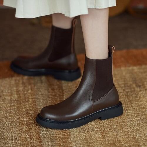 Women Boots Retro Chelsea Boots Women Shoes 2021 Winter Fashion Women ANKLE Boots Genuine Leather Female Square Heel Leather