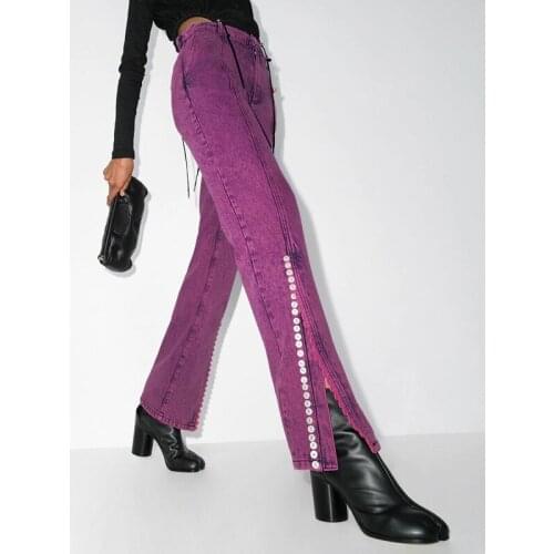 Fashion Elegant Waist 10.24 Pencil Pants Women High Street Hem Button Split Design Slim Jeans 2021 New