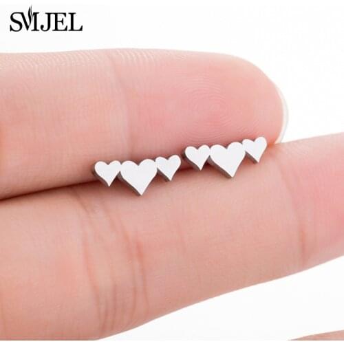SMJEL Tiny Ladies Heart Earring Stud Trendy Women Three Linked Heart Ear Jewelry Earrings Best Friend Wedding Bridesmaid Gifts