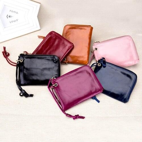 Coin Purse Genuine Wax Oil Leather Women Small Wallet Change Purses Money Bags Children Pocket Mini Zipper Pouch Key Card Holder