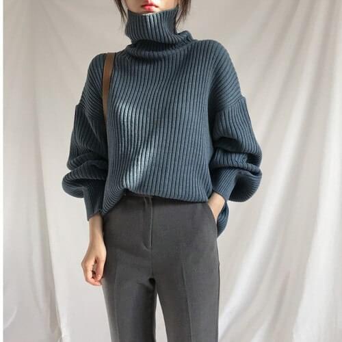 FNOCE 2020 winter new womens sweaters young fashion trends casual solid long sleeve turtleneck loose thickened sweaters