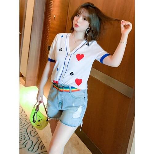 High quality Bump color jacquard loose V - neck knitting cardigan summer new women