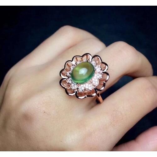 Natural green prehnite Ring S925 Silver Natural Gemstone Luxury big sunflowers Ring surround Womens party gift Rings Jewelry