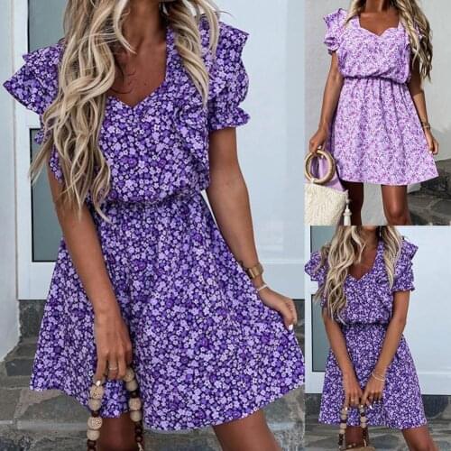 Women Floral Print Dress Elegant Casual Dress Women Floral Print Dress Casual High Waist V Neck Puff Sleeve Dress Daily Wear