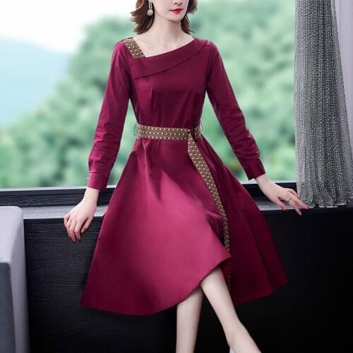 Autumn Winter Fashion Office Red Midi Dresses 2021 Vintage 3XL Plus Size Long Sleeve Dress Women Elegant Bodycon Party Vestidos