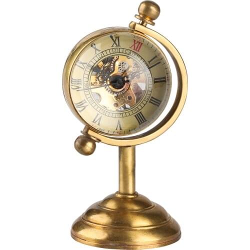 Spinning Globe Gold Desk Clock for Men Creative Watches Home Decoration for Women Copper Table Clock Hand-winding Movement