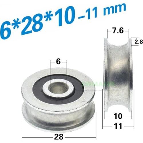 1pcs 6*28*10mm -11mm U grooved metal wheel, wire rope through wire metal iron wheel guide wheel