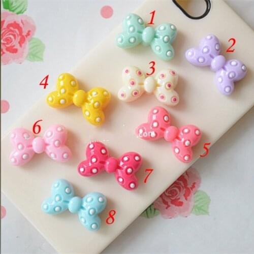 10pcs/lot, Flat Back Resin Dot Color bowknot For Cell Phone Deceration Crafts DIY 23*15mm