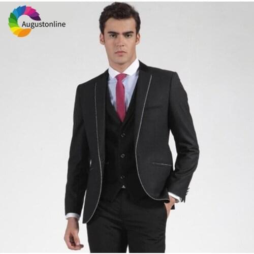 2019 Slim Fit Black Business Men Suits For Wedding Bridegroom Groom Costume Prom Formal Tuxedo Best Man Blazer Traje Hombre 3Pcs