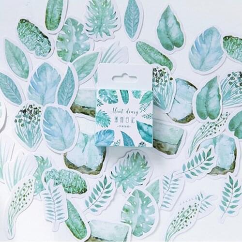 45pcs/Box Cute Mint Diary Memo Pad Diary Stickers Kawaii Leaf Post Stationery Planner For Scrapbooking Escolar School Supplies