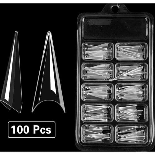 500Pcs Transparent Long Stiletto Pointy tapered Artificial Fake Half Cover False Hand French Nails Tips