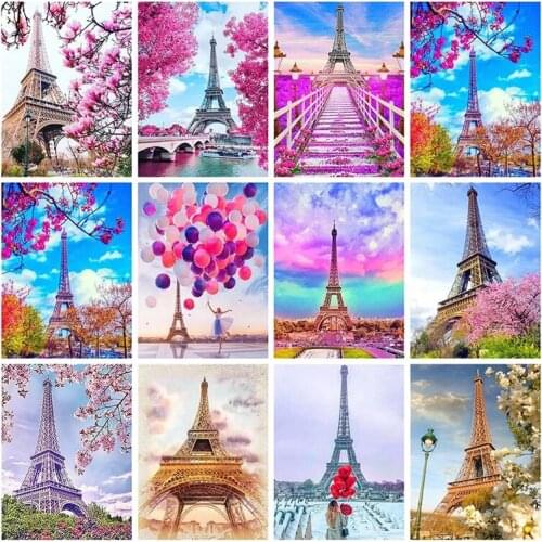 PDMDOG Diamond Embroidery DIY Diamond Painting Cross Stitch Kit "pink Tower scenery" 5D Needlework Diamond Home Decoration
