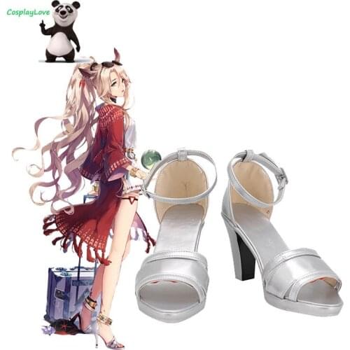 Arknights Gitano Silver Sandals Cosplay Shoes High Heel Cosplay Long Boots Leather Custom Made For Party Christmas Halloween