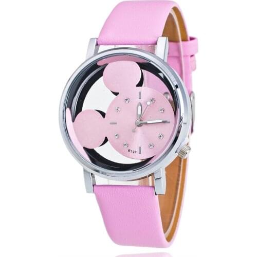 Relogio feminino Fashion Mickey Women Watches quartz casual transparent hollow dial leather women watch dress wristwatches