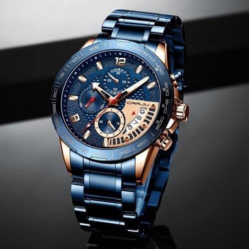 CRRJU 2021 New Fashion Mens Watches with Stainless Steel Top Brand Luxury Sports Chronograph Quartz Watch Men Relogio Masculino