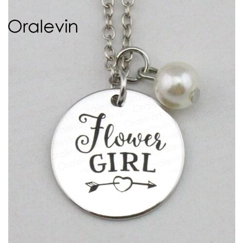 FLOWER GIRL Inspirational Hand Stamped Engraved Custom Charm Pendant Link Chain Necklace Gift Handmad Jewelry,10Pcs/Lot, #LN2286