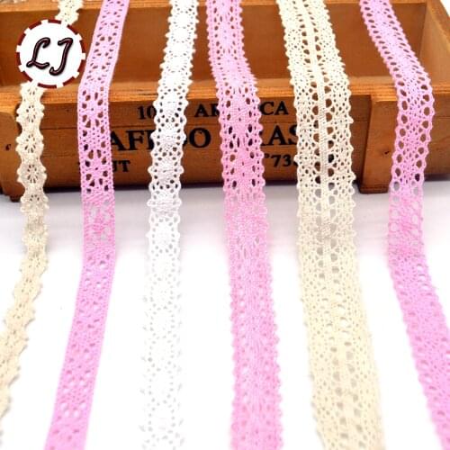 Hot new arrived 5yd/lot pink beige white lace fabric ribbon cotton lace trim sewing material for home garment accessories DIY