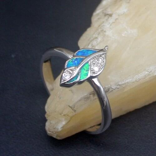 Hermosa Jewelry Australin Blue Opal Genuine 925 Silver Unique Band Ring Wedding Engagement Gifts for Women Size 9# 20214234