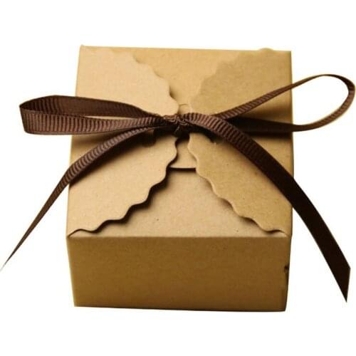 20pcs Hot Sale Brown White Kraft Paper Gift Box Wedding Favor Box With Ribbon DIY Party Cookie Cake Packaging Box