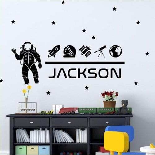Space Astronaut Wall Decal Personalized Name Kids Roon Vinyl Sticker Outer Space Nursery Wall Sticker Decor E42