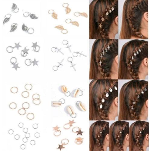 Twist Braid Hair Ornaments for Women Girls DIY Alloy Circle Hoop Hair Braid Rings Pendant Charms Hair Accessories