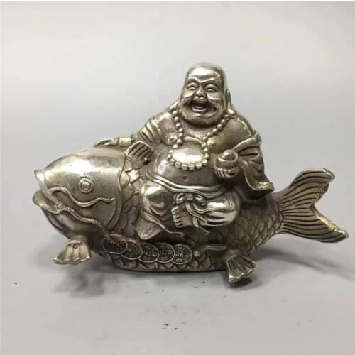 Brass Buddha fish ornaments Carp Maitreya Buddha every year harvest laughing Buddha lucky fortune crafts antique collection