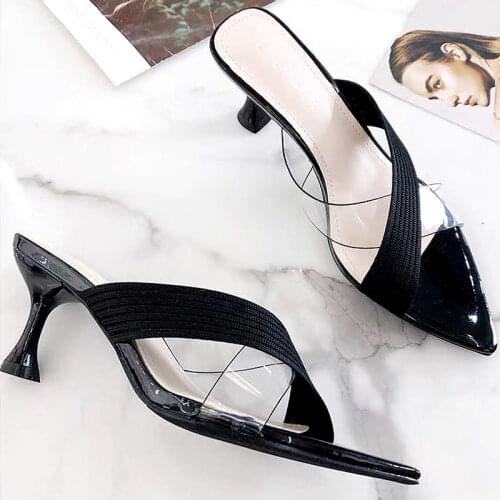 Pointed Transparent Plastic Knitted Surface Stitching Wears Thin Heel Sandals and Slippers In Summer 2021New Sandals for Women