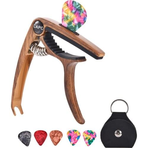 3 In 1 Metal Universal Electric Guitar Capo With 5 Picks&Leather Picks Bag Case For Acoustic Electric Guitars Bass Ukulele