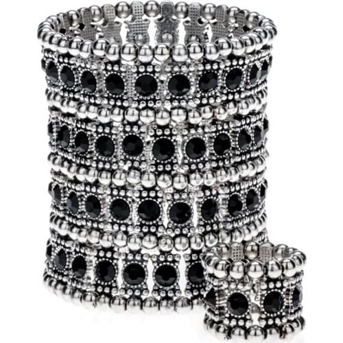 Multilayer stretch cuff bracelet ring sets wedding bridal crystal jewelry women her wife mom girlfriend gifts B12 dropshipping