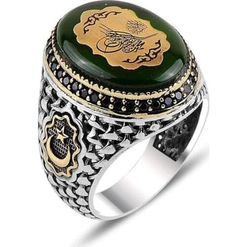 Mans 925 Silver Amber Tughra Ring,Handmade 925 Silver Ring, Silver Handmade Ring for Man,Crescent Moon