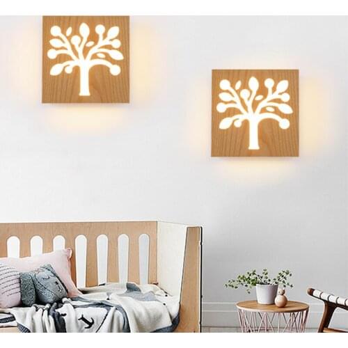 Wall lamp bedroom room simple LED bedside lamp creative solid child wood balcony stairs aisle living room wooden lights ZH