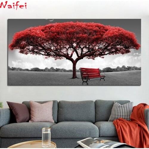 Natural scenery Full Square Diamond Painting Big Size Red Tree Diamond Embroidery Diamond Mosaic Sale Pictures With Rhinestones