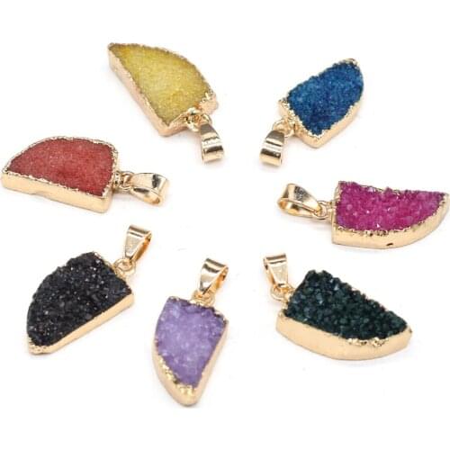 2021 New Natural Semi-precious Stone Charms Crystal Druzy Agates Pendant for DIY Craft Necklace Earring Jewelry Making Accessory
