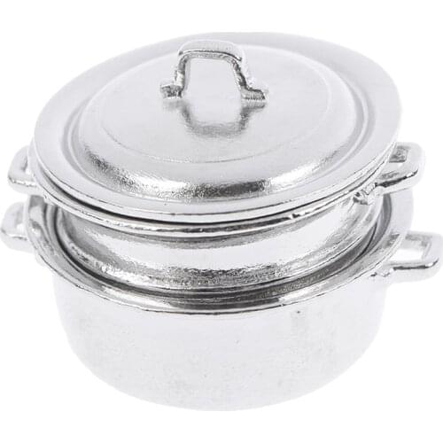 New Hot! 1:12 Dollhouse Miniature Metal Steamer Pot with Cover 3Pcs/Set Kitchen Scene Model Accessories
