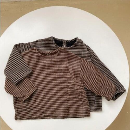 2021 new arrival girls boys plaid autumn full sleeve casual cotton kids t-shirt