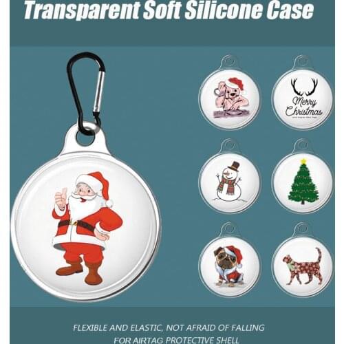 Merry Christmas Clear Case For Apple AirTags Tracker Locator Dog Anti-Lost Device Keychain Smart Accessory Protective Soft Cover
