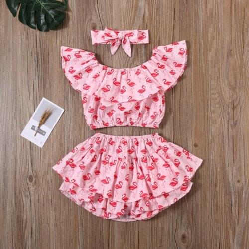 1-6Y Infant Baby Girl Kid Sunsuit Clothes Sets Flowers Print Tops Ruffle Pants Headband 3PCS