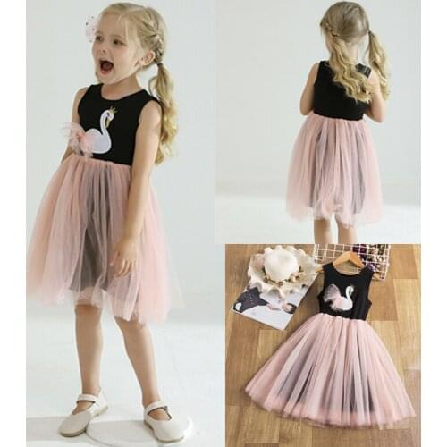 3-8y Summer Dress for Girls Kids Clothes Girls Casual Wear 2021 Lace Swan Dress Children Clothing Dresses for Teenage Girls